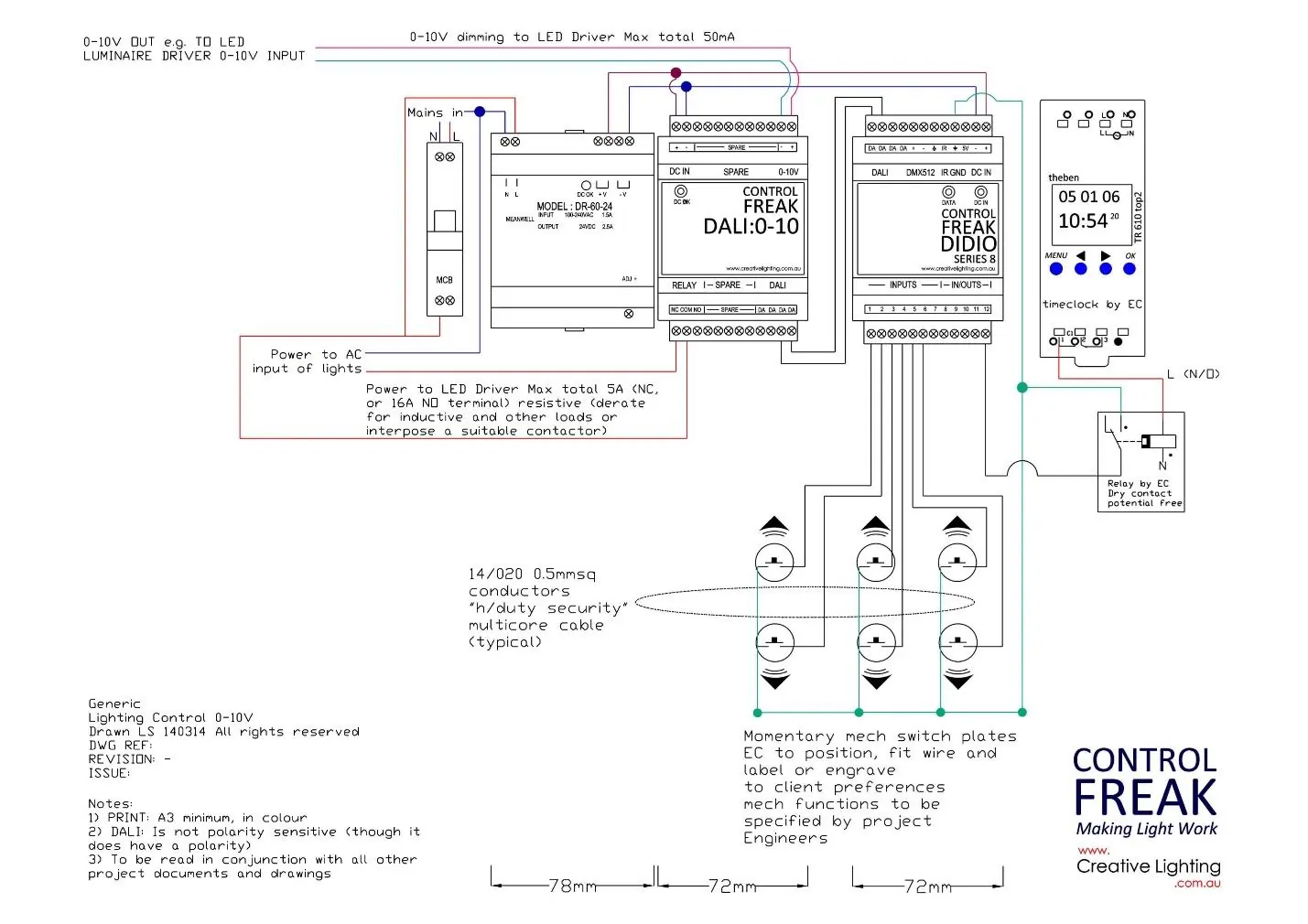 Wiring diagram for the DALI to 0-10V Converter
