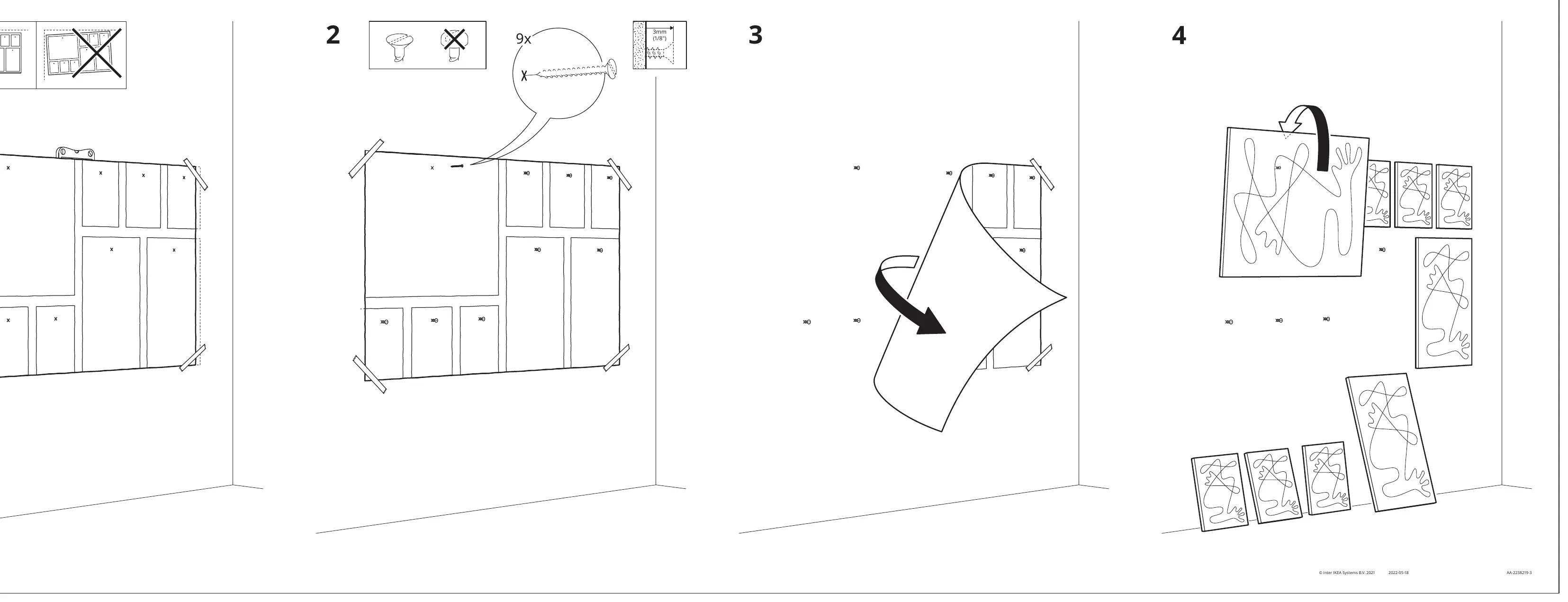 Step-by-step installation sequence for mounting the wall art.