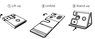 Steps to unfold and set up the wireless charger.