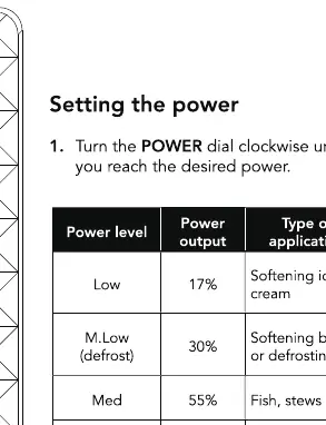 Power level settings table