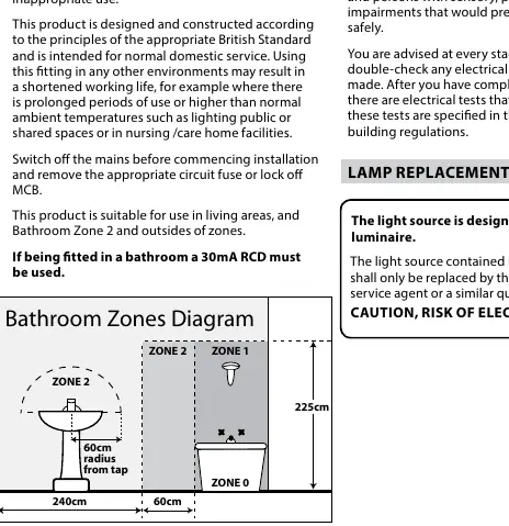 Bathroom zones diagram for safe installation.