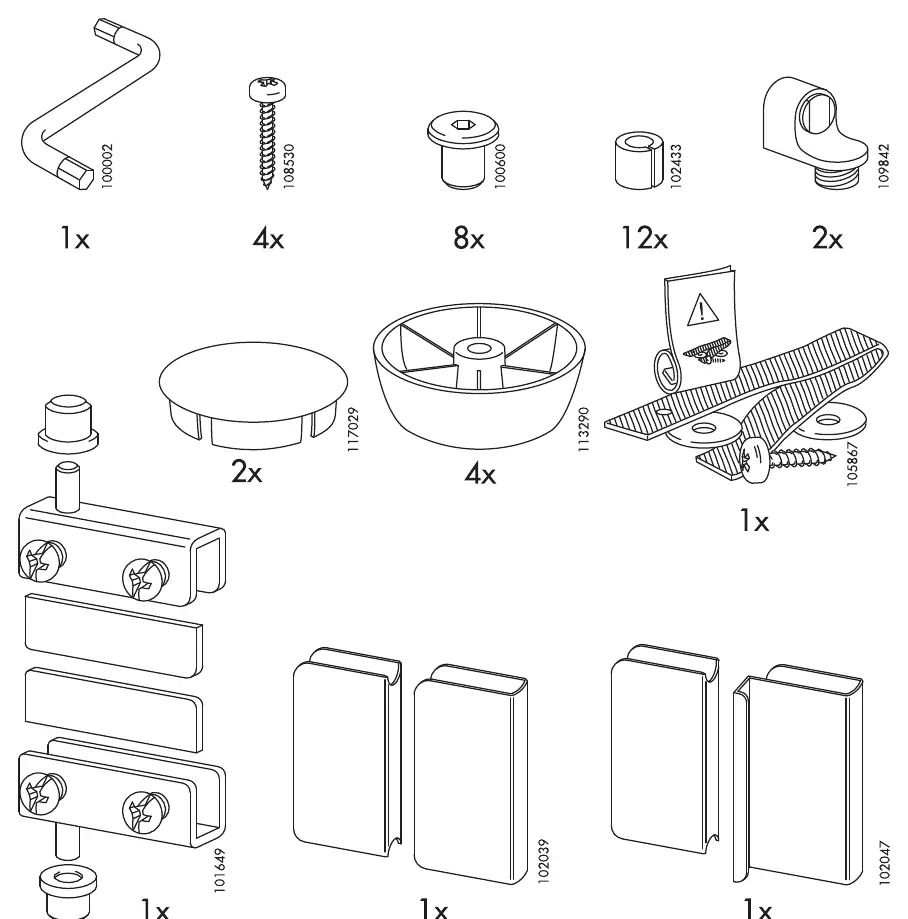 Parts list for the DETOLF cabinet.
