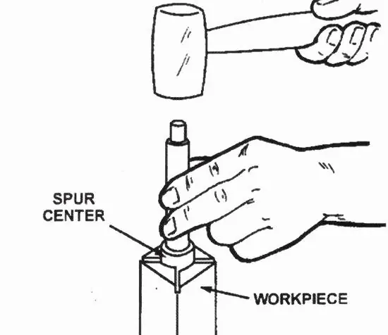 Mounting the spur center into the workpiece