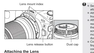 Diagram showing how to align the lens mount index.