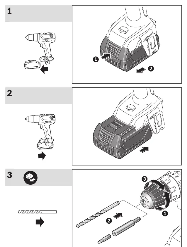 Battery removal and insertion, tool mounting
