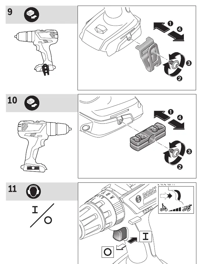Belt clip, bit holder, and On/Off switch