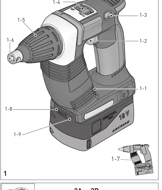 Overview of the drywall screwdriver components
