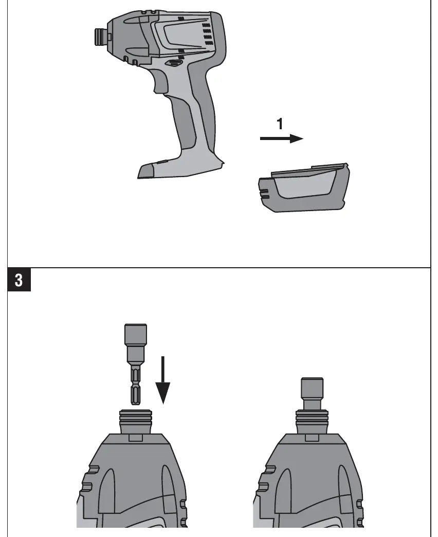 Battery removal and bit insertion