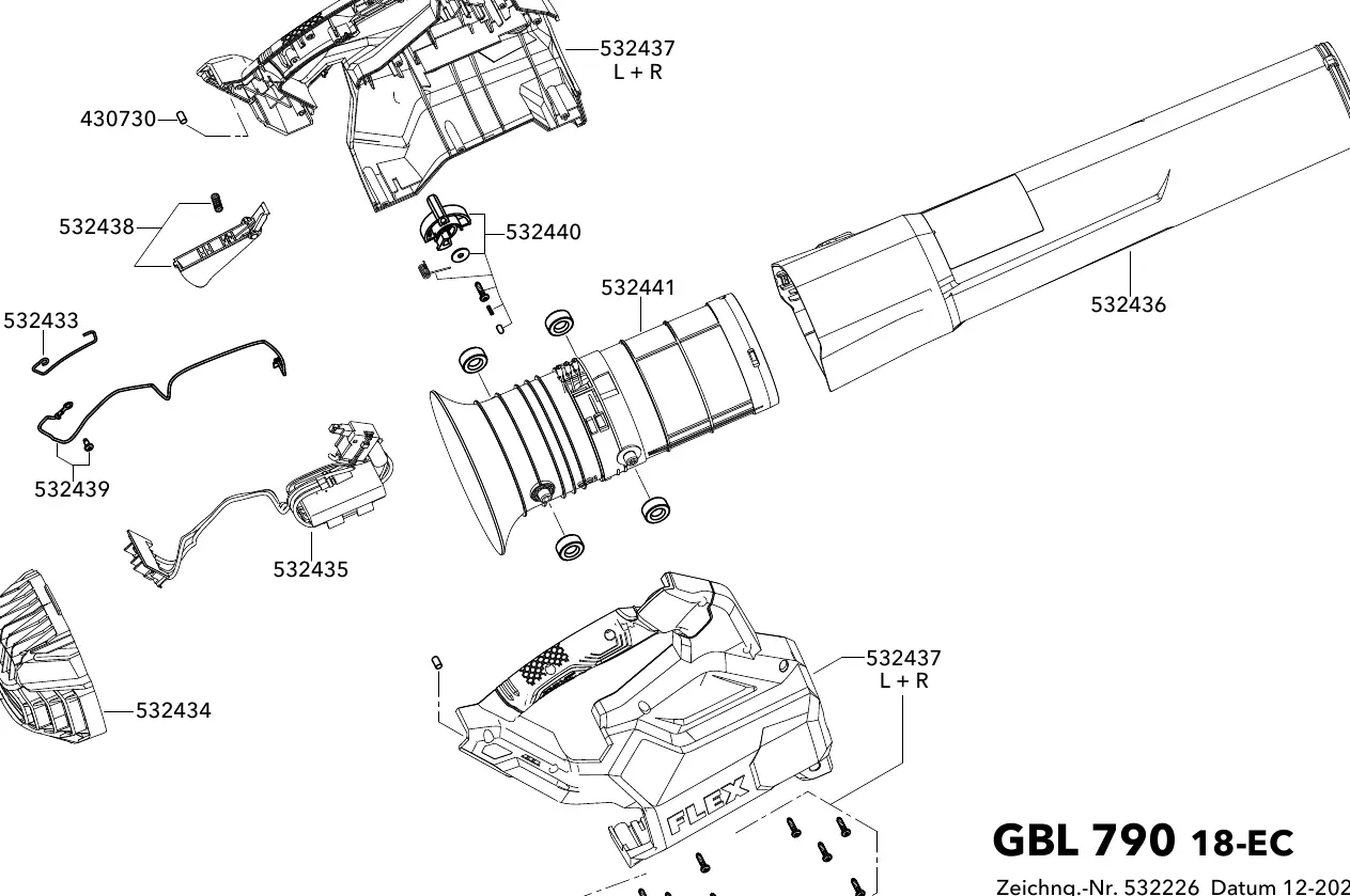 Exploded view of the FLEX GBL 790 18-EC components