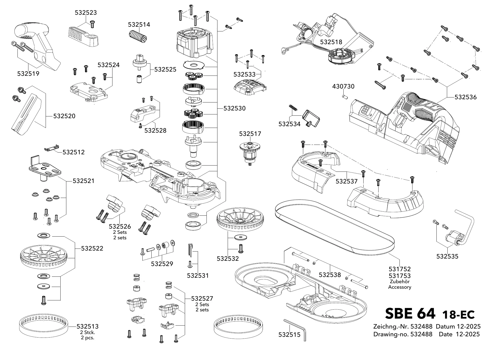 Exploded view of the FLEX SBE 64 18-EC components