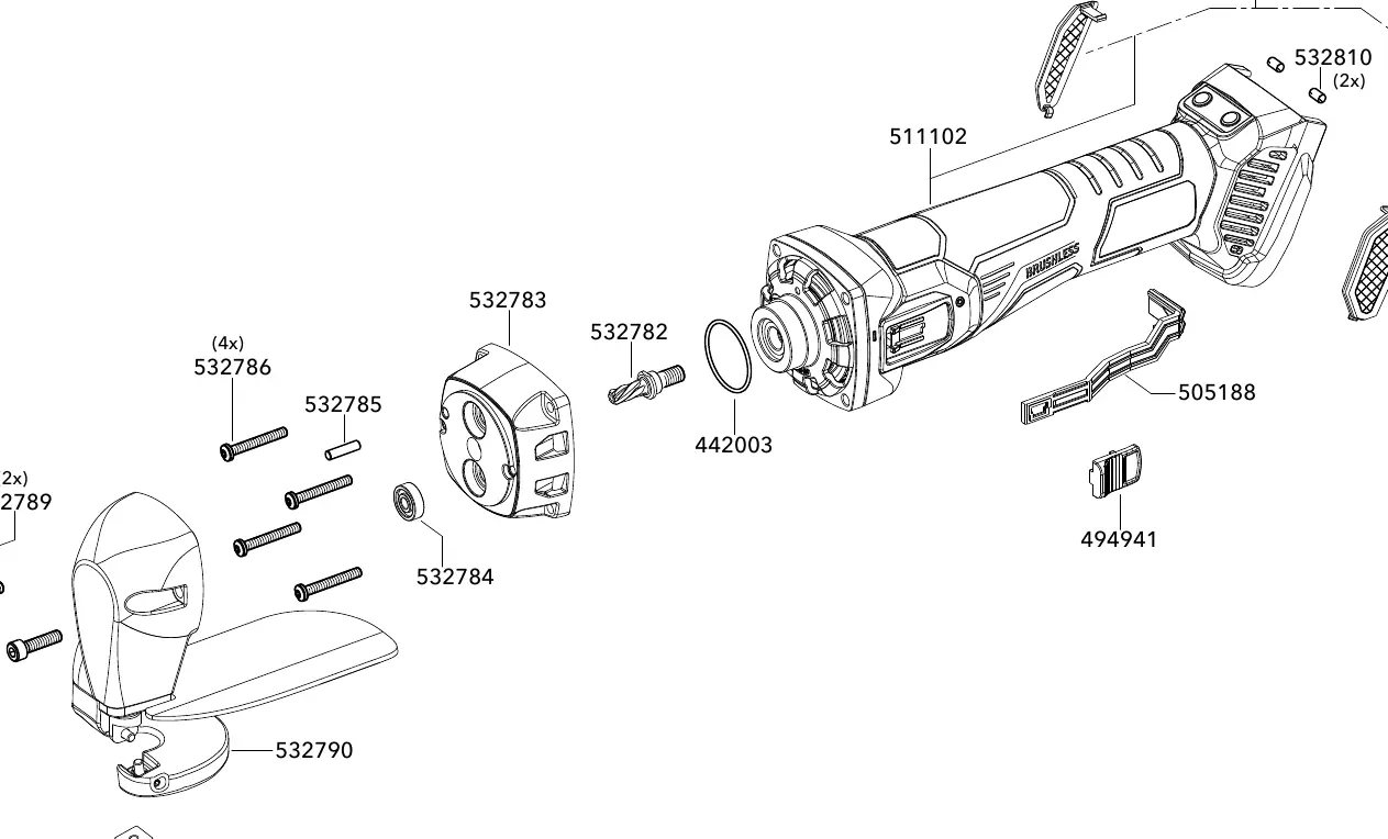 Exploded view of the FLEX SHE 16 18-EC components