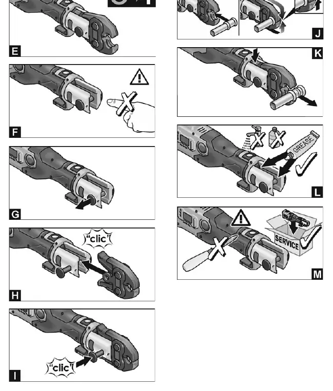 Step-by-step guide for inserting jaws and performing a press.