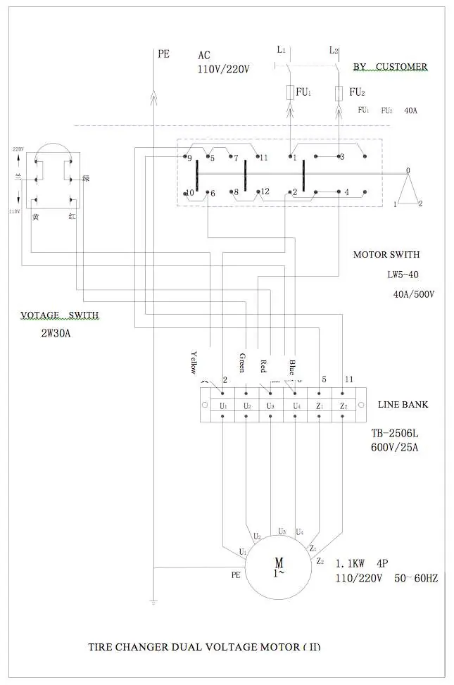Configure the dual-voltage motor wiring.