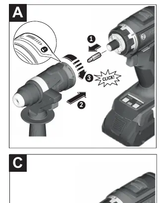Fitting the adapter (A) and inserting SDS plus tool (B)