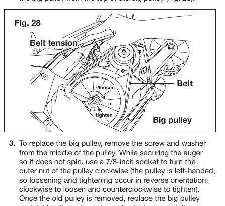 Belt and pulley replacement (Fig. 28)