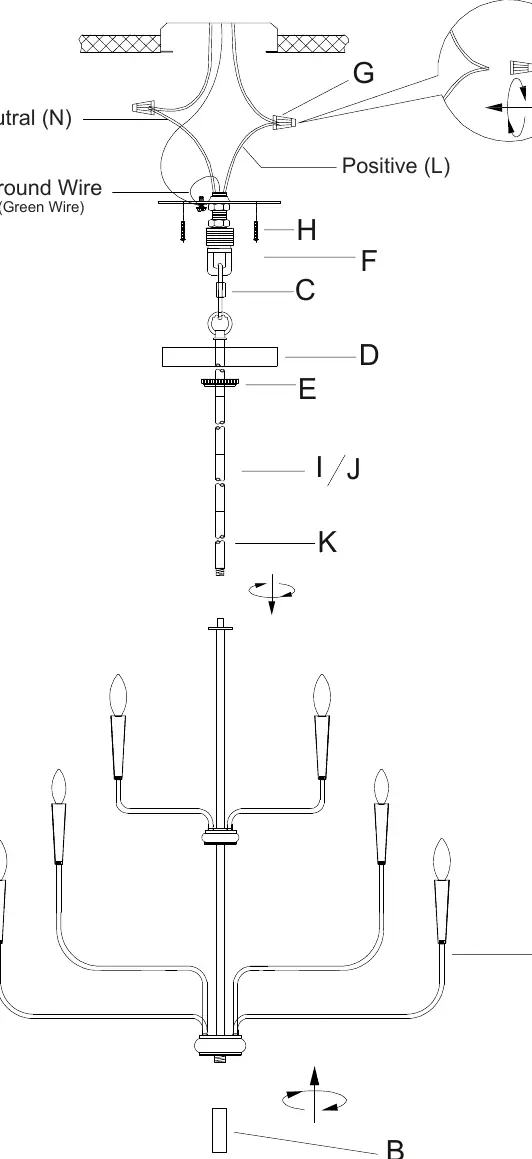Chandelier assembly and wiring diagram