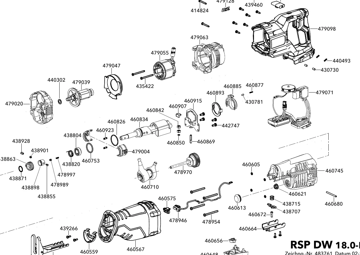 Exploded view of the FLEX RSP DW 18.0-EC components