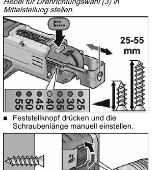 Adjusting the screw-in depth