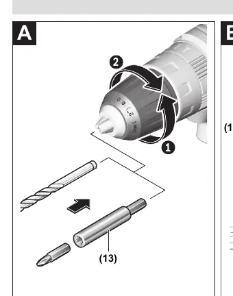 Tool change (A) and rotational direction (B)
