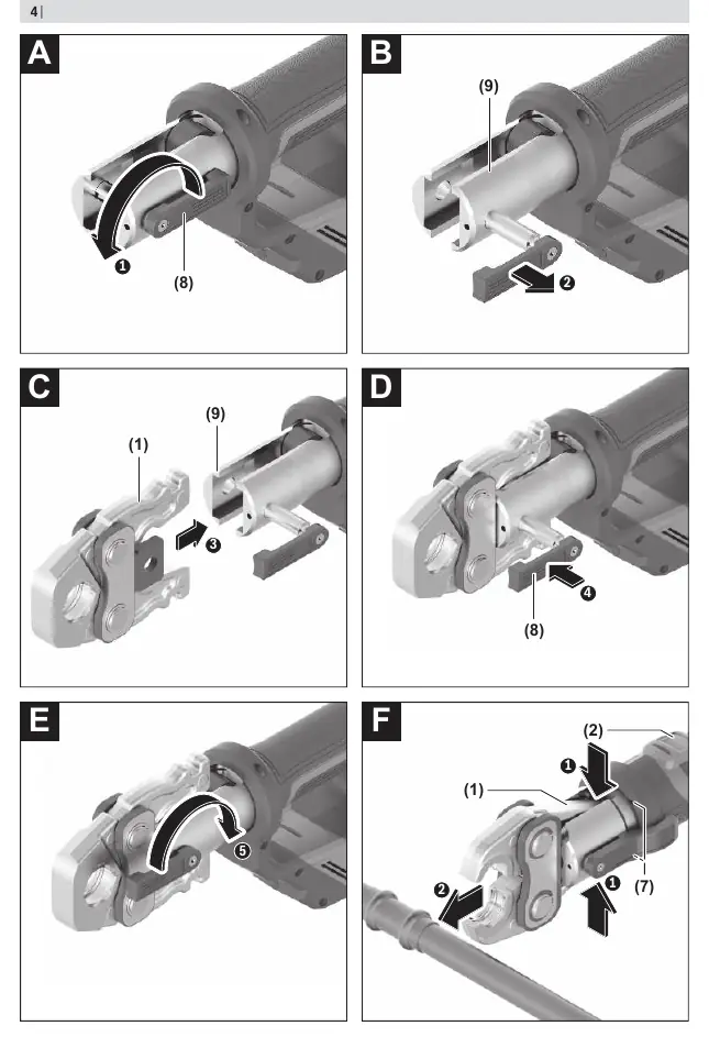 Inserting/replacing press jaw (A-E)
