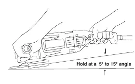 Diagram showing the recommended 5-15 degree grinding angle.