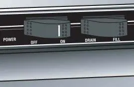Control panel switches: Power, Drain, Fill.