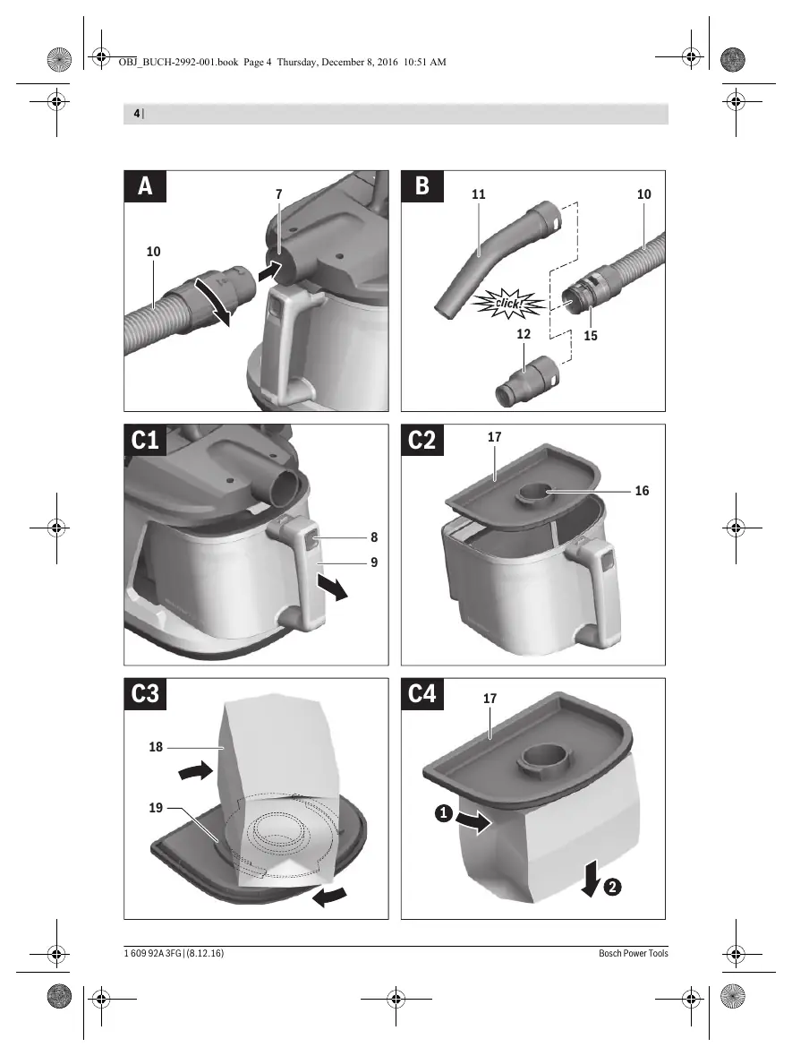 Assembly and dust bag installation steps