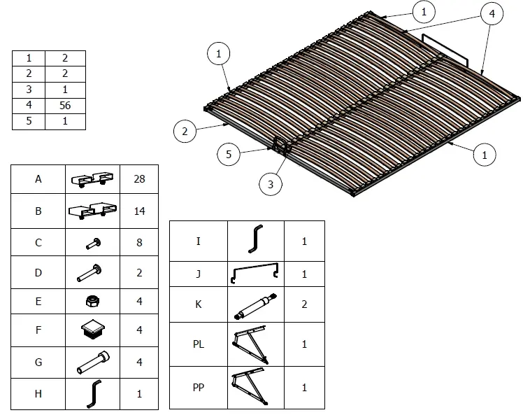 Slat support frame components