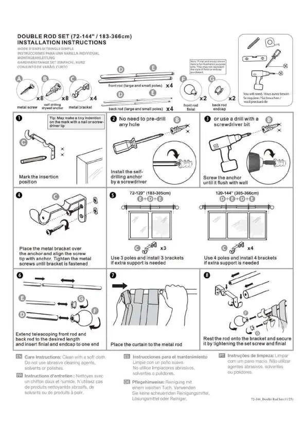 Installation steps for the Double Rod Set