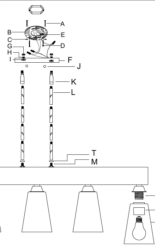 Parts diagram identifying components A through P.