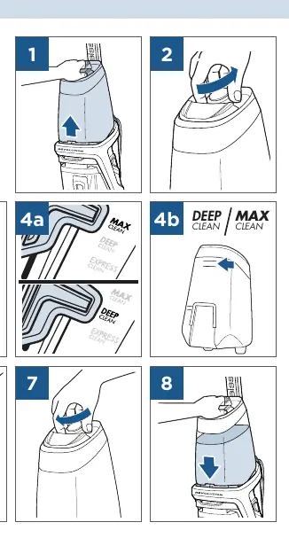 Steps for filling the clean water tank.