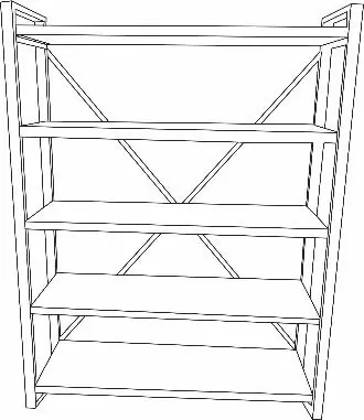 Final assembly view of the shelf unit.