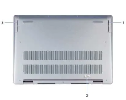 Identify the base cover components including the speakers and service tag.