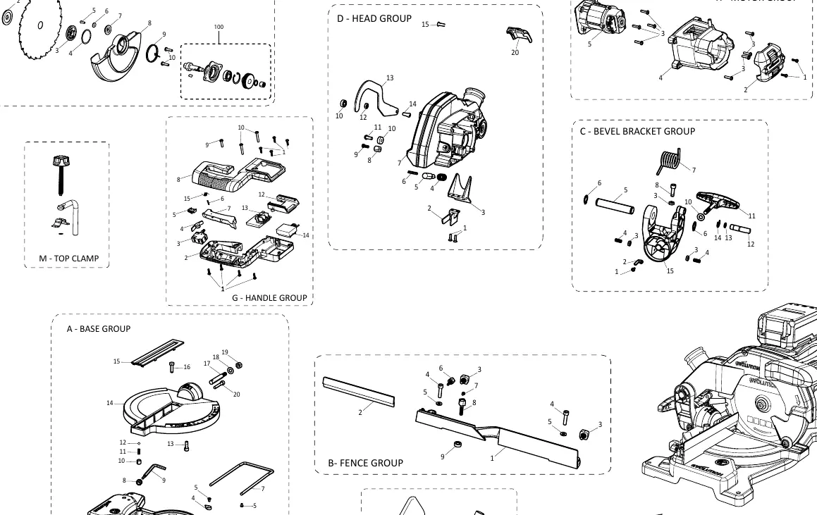 Exploded view of the R185CMS-Li assemblies