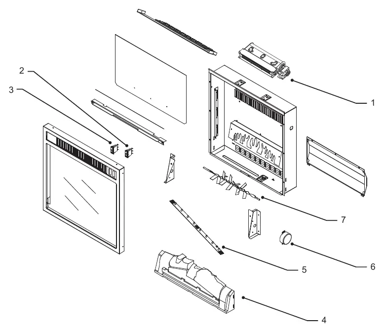 Exploded view of the fireplace