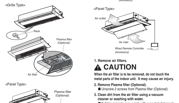 Filter removal for Ceiling Cassette 1-Way.