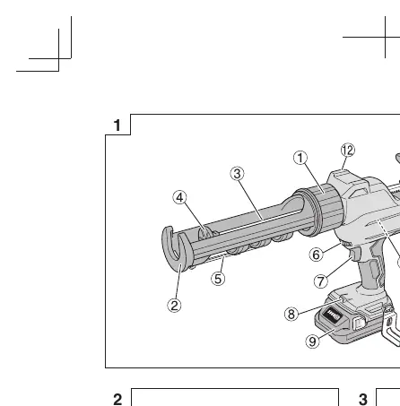 Main components of the AC 18DA caulking gun.