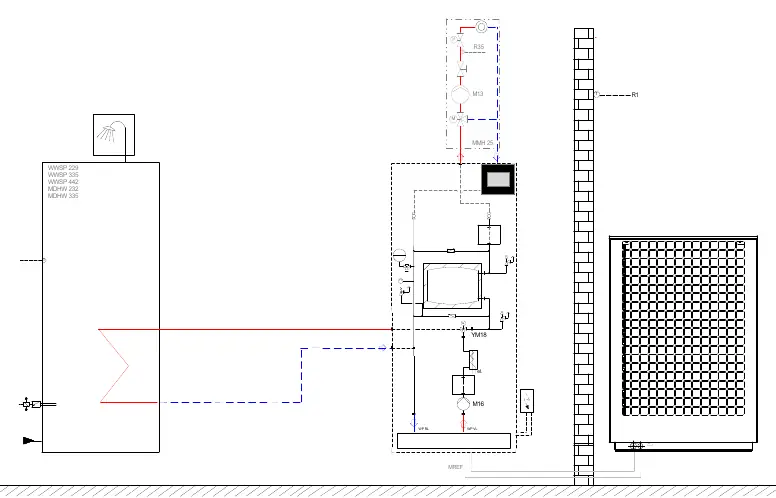 Hydraulic circuit diagram showing connections to storage tanks and pumps.