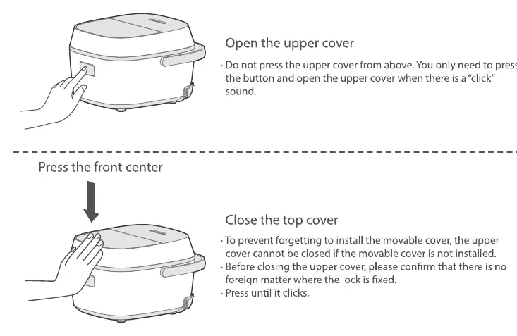 Opening and closing the upper cover