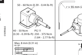 Torque specifications for coil assembly and cable glands.