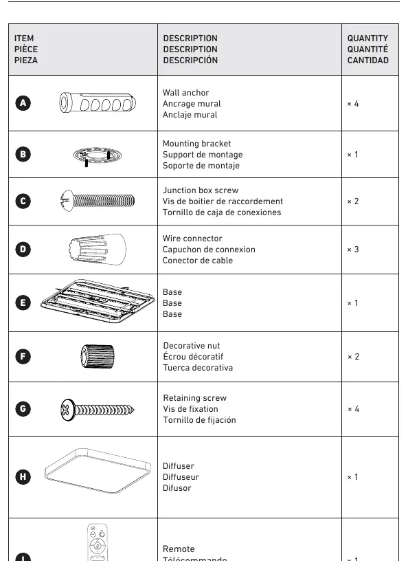 Included hardware list