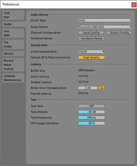 DAW Audio Setup preferences