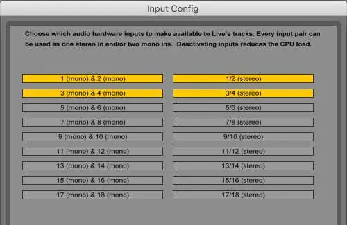 Input configuration settings