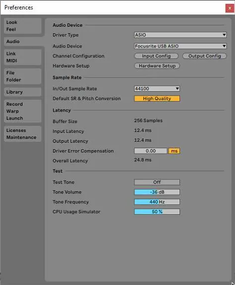 DAW Preferences setup