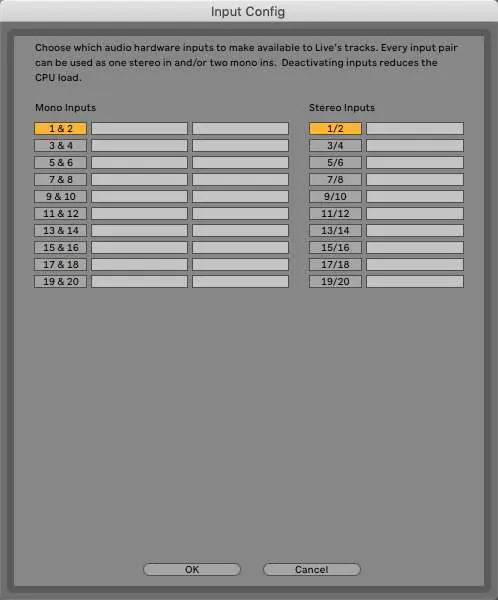 Input Config settings