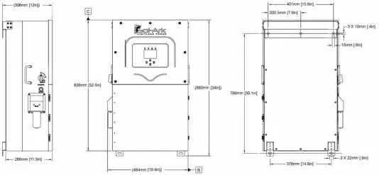 Inverter dimensions and knockout view
