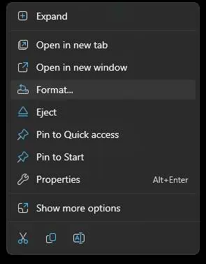 USB drive formatting options in Windows File Explorer