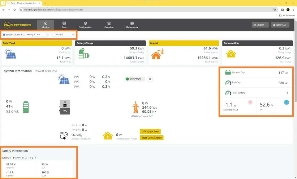 EG4 monitoring portal dashboard