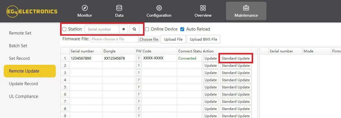 Monitor Center Remote Update interface