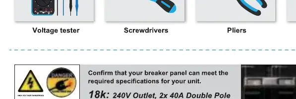 Electrical specifications and breaker requirements